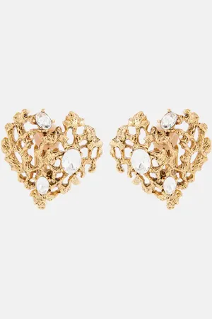 Oscar de la Renta Coral Heart embellished clip-on earrings