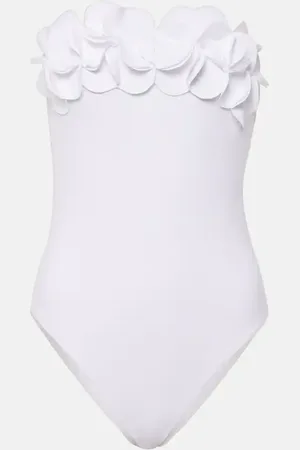Karla Colletto Tess floral-appliquÃ© strapless swimsuit