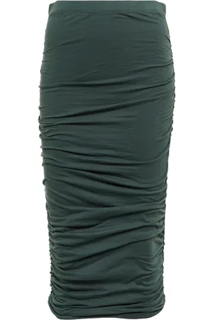 Velvet Lisa ruched cotton-blend midi skirt