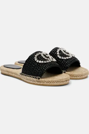 Gucci GG embellished raffia espadrille slides