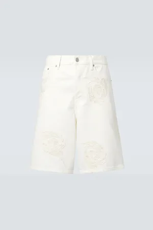 DRIES VAN NOTEN Embroidered denim Bermuda shorts