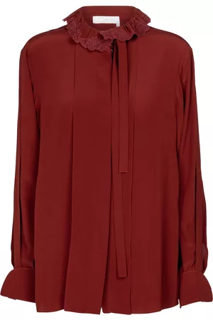 Chloé Women Shirts - Embroidered tie-neck silk blouse