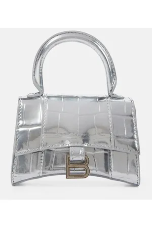 Hourglass Mini Leather Crossbody Bag in White - Balenciaga