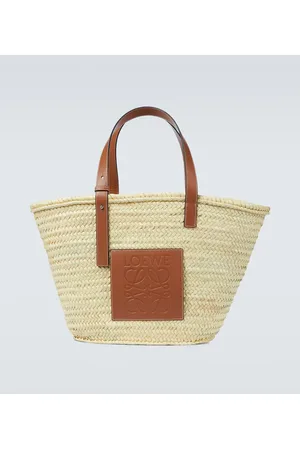 Loewe Small Square Leather-trimmed Raffia Basket Bag in Black