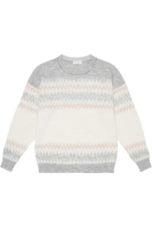 Kid's Sweater Beige Wool and Cashmere-Blend Mouliné Knit