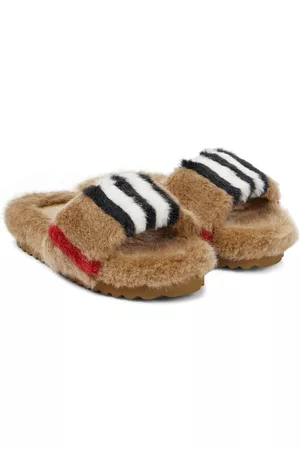 Burberry Kids Icon Stripe faux fur slides
