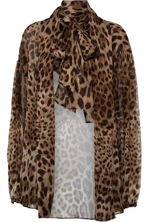 Dolce&Gabbana Women Shirts - Tie-neck leopard-print silk blouse