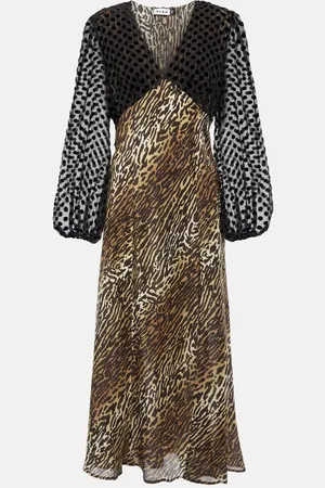 RIXO Attiya lace-trimmed leopard-print crepe midi dress
