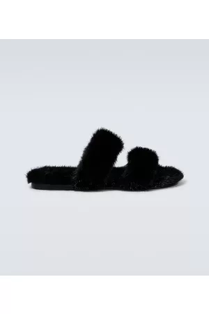 Saint Laurent Mens Bleach Mink Fur Slides In Black