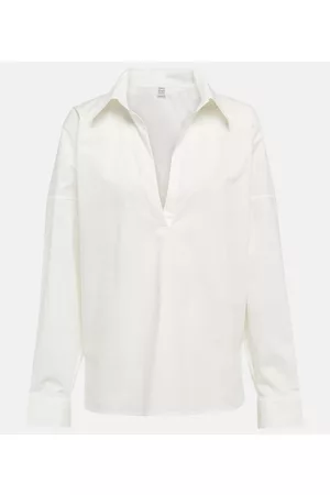 Totême Puff-sleeve V-neck cotton blouse