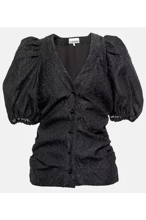 Ganni Jacquard-knit V-neck blouse