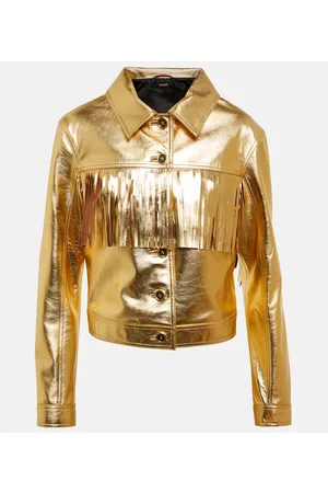 Metallic Gold Crocodile Embossed Leather Trench Coat Golden 