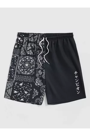 Newchic Men Outfit Sets with Shorts - Mens Ethnic Paisley Japanese Print Patchwork Loose Shorts