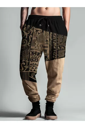 Newchic Men Trousers - Mens Ethnic Tribal Pattern Patchwork Loose Drawstring Waist Pants