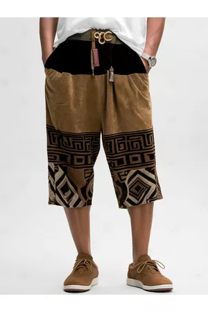 Newchic Men Trousers - Mens Ethnic Geometric Pattern Color Block Patchwork Cropped Pants