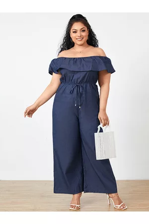 Newchic Casual Off Shoulder Short Sleeve Wide Leg Plus Size Jumpsuit with Pockets