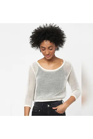 White Colourblocked Knit Top