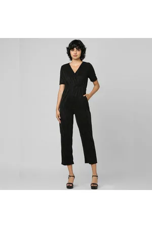 Dark Blue V-Neck Denim Jumpsuit