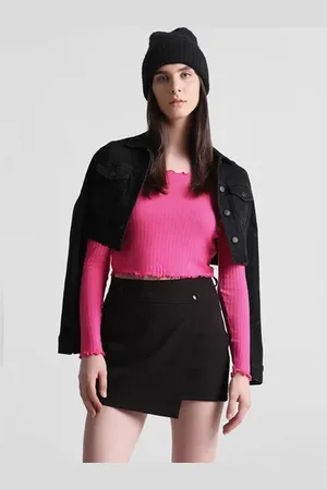ONLY Fuchsia Ribbed Cropped Top