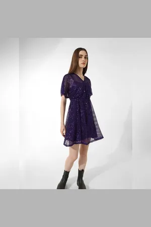 ONLY Purple Sequin Mesh Wrap Dress