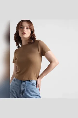 ONLY Brown Ribbed Cropped Top