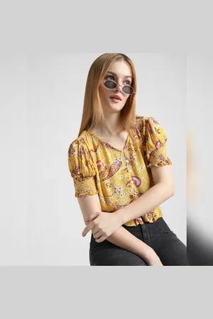 ONLY Yellow Printed Cropped Top