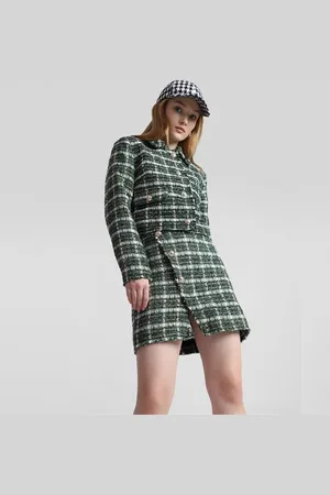 ONLY Green High Rise Tweed Check Skirt