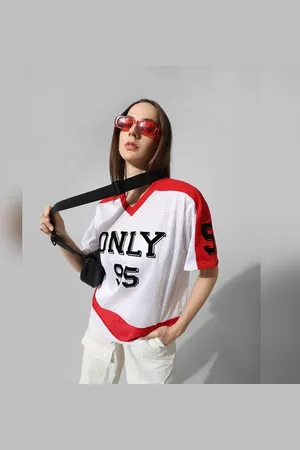 ONLY White Mesh Varsity Oversized T-shirt