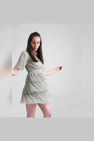 ONLY Light Green Shimmer Pleated Mini Dress