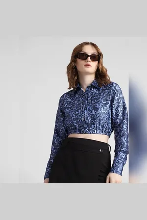 ONLY Blue Printed Cropped Shirt