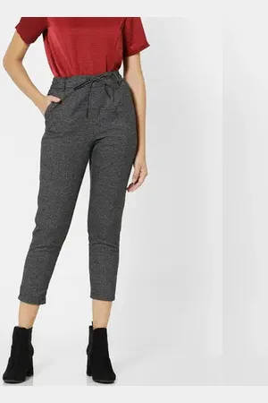 ONLY Black Mid Rise Check Pants