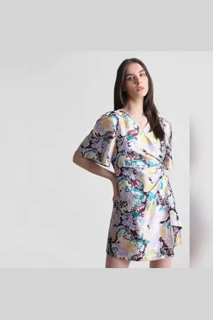 ONLY LAVENDER ABSTRACT PRINT WRAP SATIN DRESS