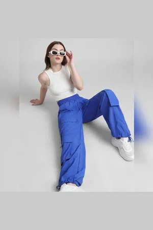 ONLY Blue Mid Rise Parachute Cargo Pants