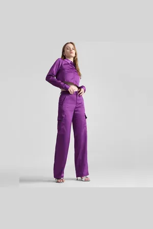 ONLY Purple High Rise Satin Cargo Pants