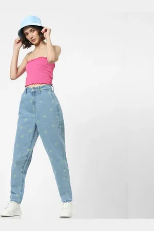 ONLY Blue High Rise Polka Dot Baggy Jeans