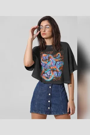 ONLY Black Printed Oversized Washed T-shirt
