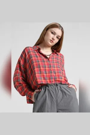 ONLY Red Check Print Short Shirt