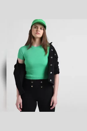 ONLY Green Ribbed Cropped Top