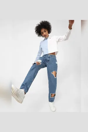 ONLY Blue Heavy Distressed Straight Jeans