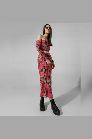 ONLY Pink Floral Long Mesh Co-ord Set Skirt