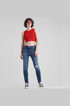 ONLY Blue Mid Rise Distressed Carmen Skinny Jeans