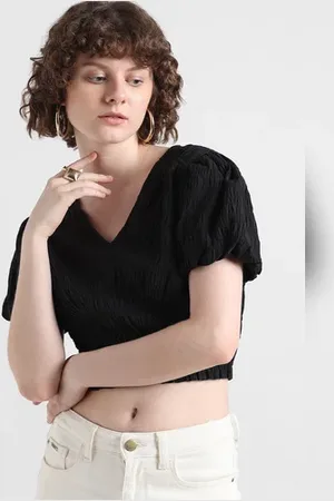 ONLY Black Textured V-Neck Top