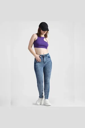 ONLY Blue Mid Rise Acid Washed Skinny Jeans