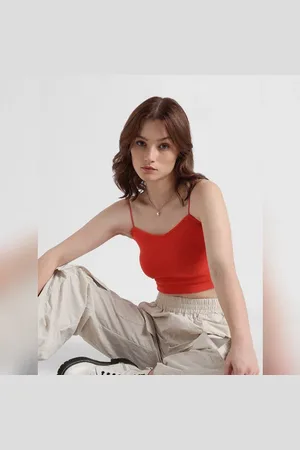 ONLY Red Ribbed Crop Top