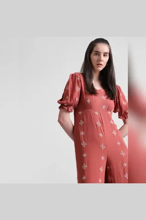 ONLY Brown Floral Embroidered Jumpsuit