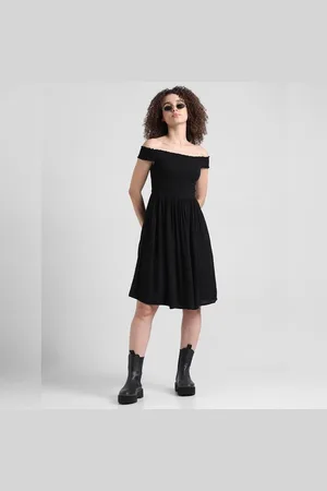 ONLY Black Smocked Off-Shoulder Dress