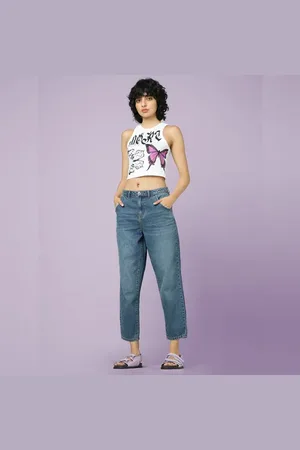 ONLY Blue Mid Rise Slouchy Jeans
