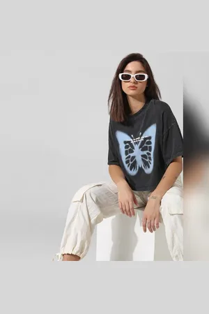 ONLY Black Printed Oversized Washed T-shirt