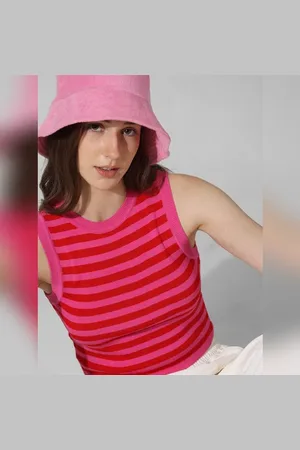 ONLY Pink Striped Cropped Vest Top