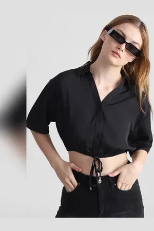 ONLY Black Cropped Satin Shirt